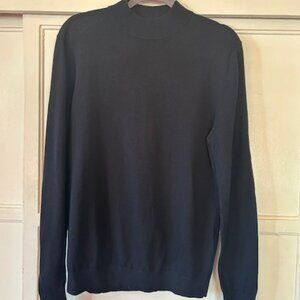 REISS Merino Wool Women's Large Mock Neck Top Pullover Navy Blue
